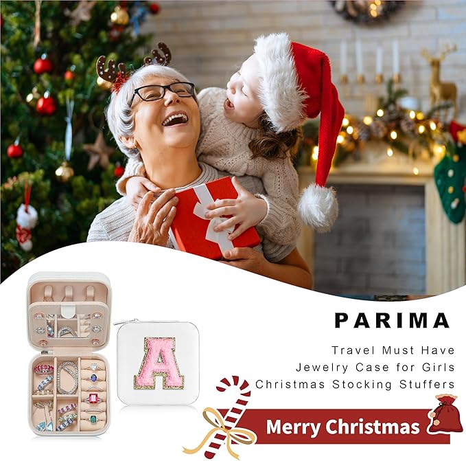 Parima Bridesmaid Gifts for Wedding Day, Bridesmaid Gifts for Women | Bridesmaid Proposal Gifts Unique Gifts | Wedding Travel Essentials Small Jewelry Box | Travel Jewelry Case - Letter S, White