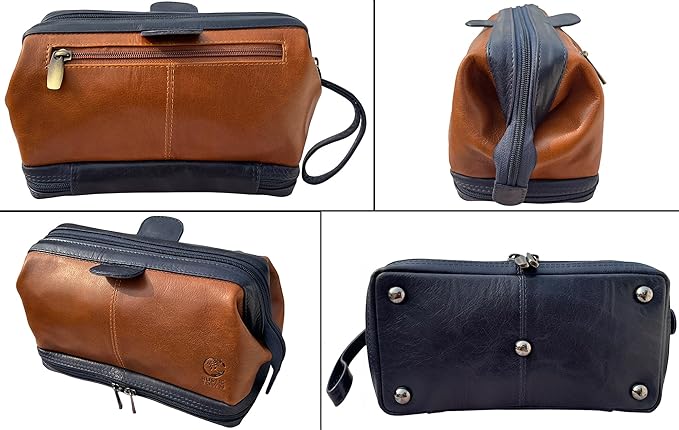 RUSTIC TOWN Leather Toiletry Bag for Men - Travel Gift Shaving Ditty Kit - Bathroom Shower Toiletries Organizer - Cosmetic Makeup Bag for Women