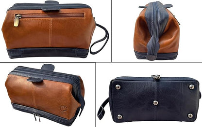 RUSTIC TOWN Leather Toiletry Bag for Men - Travel Gift Shaving Ditty Kit - Bathroom Shower Toiletries Organizer - Cosmetic Makeup Bag for Women