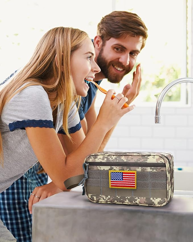 TACTICISM Toiletry Bag for Men - Dry Wet Separate Travel Toiletry Bag, Tactical Molle Dopp Kit for Men with Large Capacity, Water-Resistant Shaving Bag for Adult Women for Travel, ACU Camo