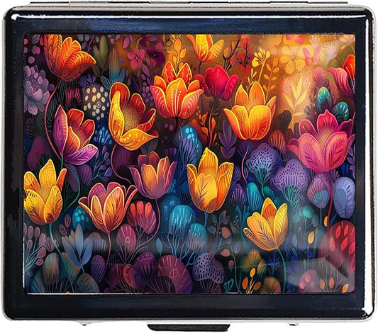 7 Days Chromed Shiny Silver Pill Organizer with Mirror Inside Has 8 Separate Compartments Rectangle 7 Days Pill Box Pill Case (Flower)