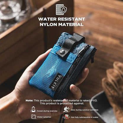 VULKIT Small RFID Wallet for Women & Men – Minimalist Zipper Wallet with ID Window, Keychain & Carabiner, Holds 15 Cards, Water Resistant Travel Lanyard Wallet Blue