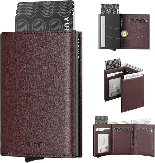 VULKIT Pop up Card Wallet Minimalist Cash Wallets RFID Blocking Leather Smart Credit Card Holder with ID window for Men