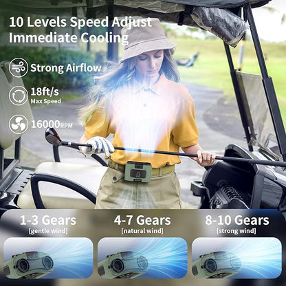 Socool 10000mAh Portable Waist Fan Clip on Wearable Belt Personal Fans Rechargeable Battery Operated, 20H Cooling with 10 Speeds & Dual Motors,Neck Hanging Hands-Free for Outdoor Travel Power Bank