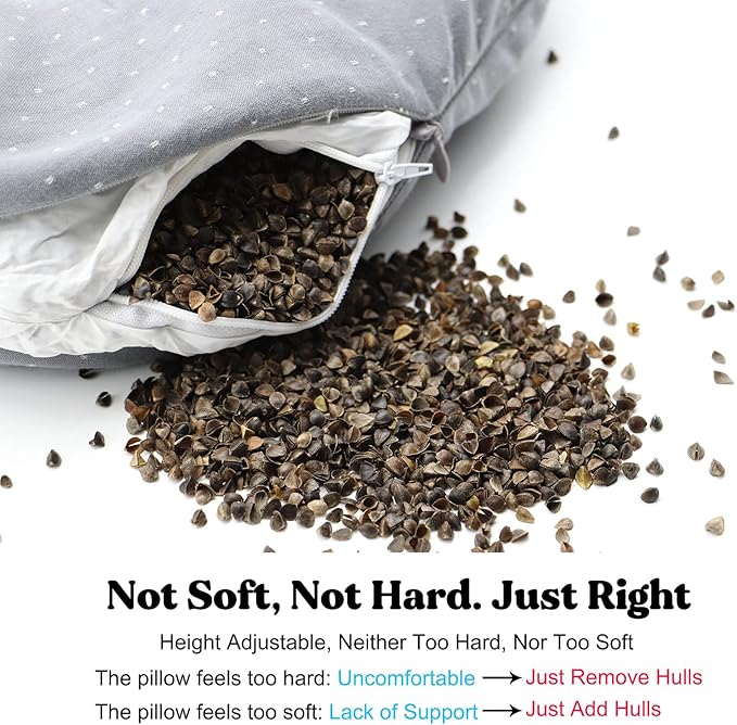 Buckwheat U-Shaped Neck Pillow Adjustable Buckwheat Hull Pillow with Pillowcase, Neck Support and Shoulder Relax Cervical Pillow (12x12 inch, Grey)