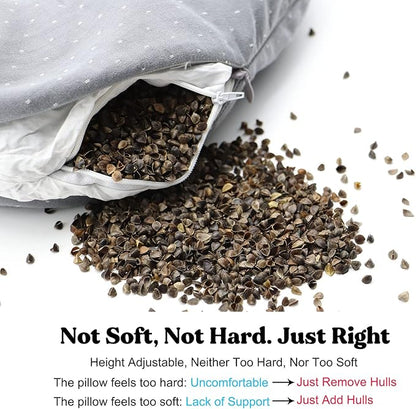 Buckwheat U-Shaped Neck Pillow Adjustable Buckwheat Hull Pillow with Pillowcase, Neck Support and Shoulder Relax Cervical Pillow (12x12 inch, Grey)