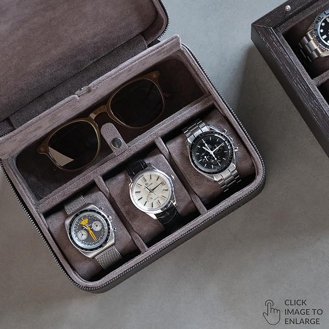 TAWBURY 3 Watch Case with Storage Compartment – Top-Grain Leather Watch Travel Case for Men | Leather Watch Roll Travel Case | Travel Watch Cases for Men | Travel Watch Box for Men Leather