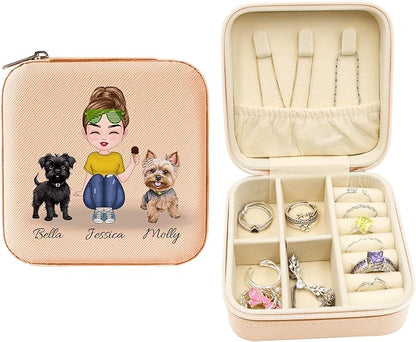 ODB Personalized Portable Travel Jewelry Box, Travel Essentials for Women, Mini Travel Jewelry Organizer, Customized Small Travel Jewelry Case With Initials, Gift for Girls, Teen, Woman (Dog Lover)