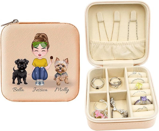 ODB Personalized Portable Travel Jewelry Box, Travel Essentials for Women, Mini Travel Jewelry Organizer, Customized Small Travel Jewelry Case With Initials, Gift for Girls, Teen, Woman (Dog Lover)