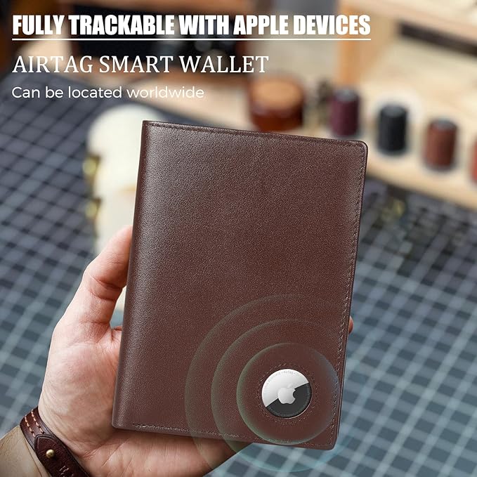Polare Luxury RFID Blocking Leather Passport Holder Travel Wallet For Men and Women (Coffee with AirTag Slot)