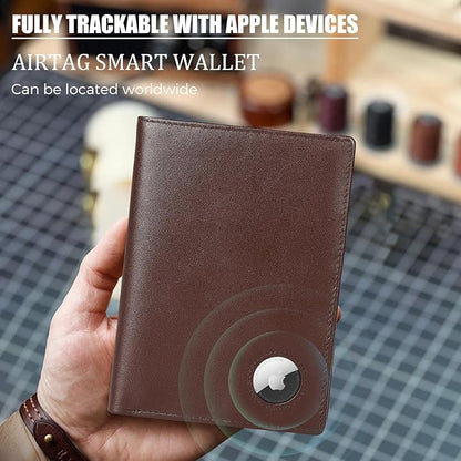 Polare Luxury RFID Blocking Leather Passport Holder Travel Wallet For Men and Women (Coffee with AirTag Slot)