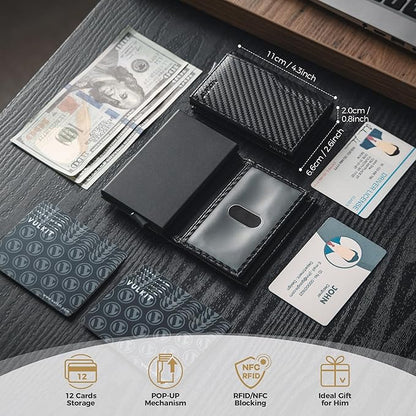 VULKIT Card Holder Wallet with Double ID Windows RFID Blocking Pop Up Wallet Minimalist Design for 12 Cards