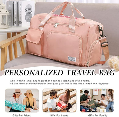Personalized Duffel Bag Custom Sport Gym Travel Bags Embroidered Name Text Customized Dry Wet Separated Weekend Waterproof Bag for Women Men (B-pink)