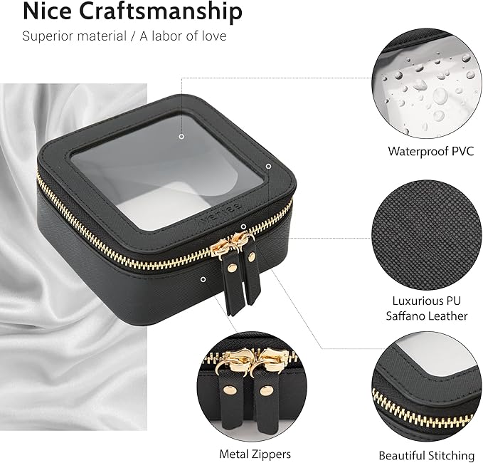 Aveniee Mini Clear Makeup Bag, Small Cosmetic Bags Travel Toiletry Pouch Organizer, TSA Approved Make up Case with Zipper, Car Bag for Essentials,Black