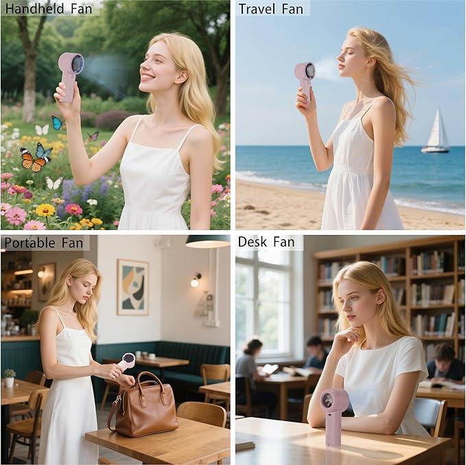 2025 Upgraded Portable Handheld Turbo Fan with 20-Hour Battery - Rechargeable Mini Fan with Digital Display, Anti-Slip Base, 5000mAh Capacity - Personal Fans for Travel, Vacation, Beach(Pink)