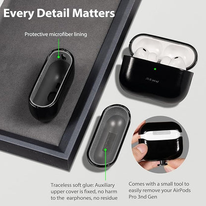 Belemay Handcrafted Oil-Waxed Leather Case for AirPods Pro 3rd Gen (2025), Genuine Cowhide, Smooth Glossy Lively Two-Tone Patina, Compatible with MagSafe, Compatible with Airpods Pro 3, Obsidian Black