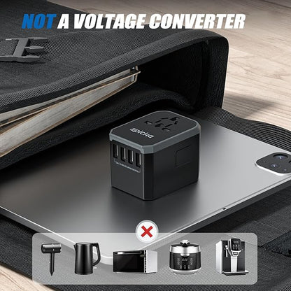 EPICKA Universal Travel Adapter, European Travel Plug Adapter (Not a Voltage Converter) - International Power Adapter Worldwide Charger with USB-C & 4 USB-A Ports, Travel Essentials (TA-105, Grey)