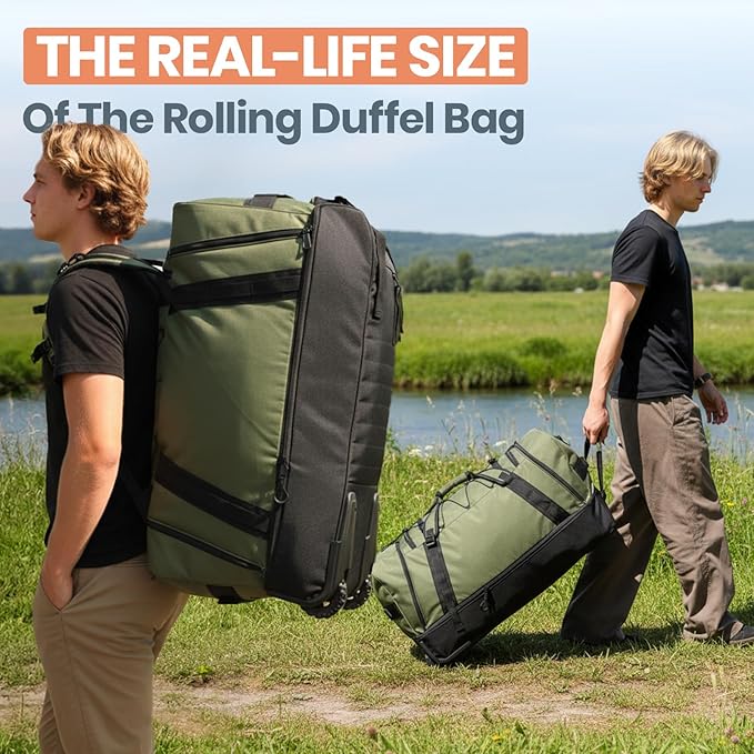 Fanwoli 92L 120L Large Rolling Duffle Bag with Shoes Compartment, 30’’ Expandable & Foldable Heavy Duty Water Resistant Travel Backpack, Convertible Foldable Duffel for Gym Camping Weekender