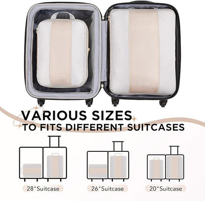 2 Set Compression Packing Cubes for Travel Essentials,Compressible Expandable Packing Cubes for Suitcase,OlarHike Luggage Organizer Bags for Travel,Handy Helper for Organizing Clothes(Beige)