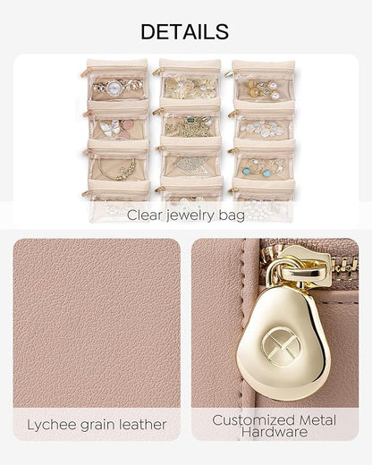 Vlando Jewelry Box with 12 Velvet Jewelry Bags Travel Jewelry Case for Girls Jewelry Organizers Necklace Rings Earrings Storage Bags Christmas Gifts Bridal Shower Gifts- Khaki