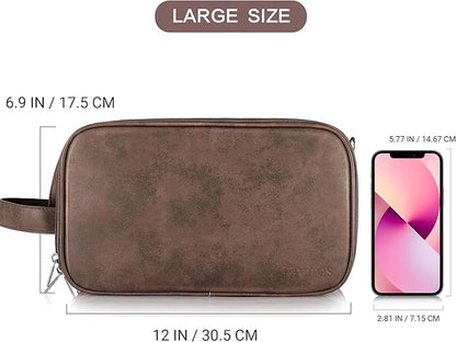 Elviros Toiletry Bag for Men, Large Travel Shaving Dopp Kit Water-resistant Bathroom Toiletries Organizer PU Leather Cosmetic Bags