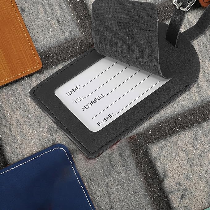 PATIKIL Leather Luggage Tag, 50 Pcs Luggage Tags Pu Bag Tags for Suitcases Airplane Travel Essentials, Black