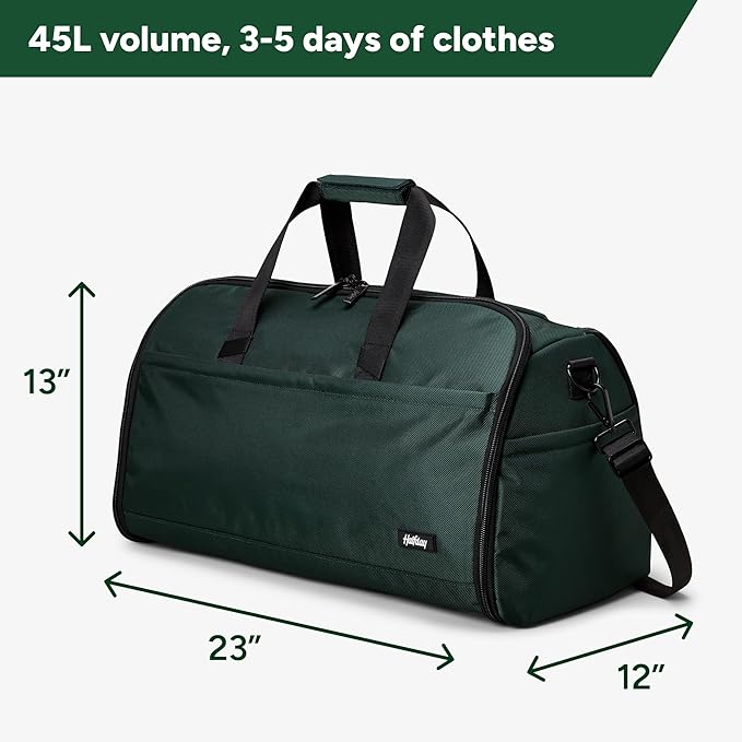 Halfday Convertible 2-in-1 Premium Garment Duffel Weekender Bag 45L | Wrinkle-Free Travel, Hanging Suit Compartment, Shoe Pockets, Trolley Sleeve. Balistic Nylon Carry-On, Palm