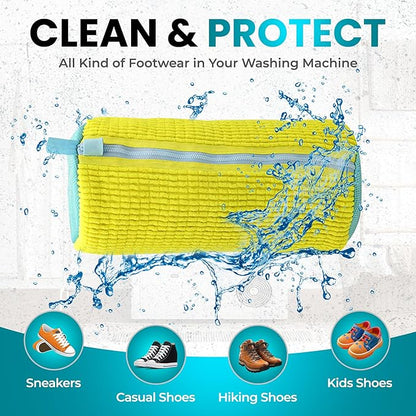 XXL Shoe Washing Machine Bag - 2 Pcs Set - 360° Resuable Shoe Bag for Washing Machine and Dryer - Wrap Shoe Washing Bag for Sneakers, Boots & Delicate Footwear (Yellow)