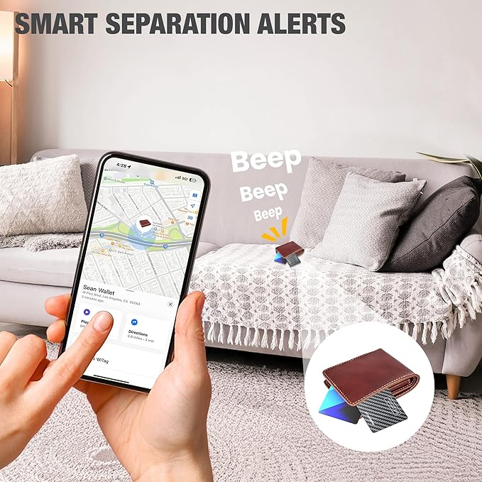 WHEREMYLUV-Item-Finder-for-Wallet, Ultra Thin Bluetooth Tracker Card Compatible with Apple Find My, Rechargeable GPS Locator, IPX8 Waterproof, Slim Smart Card for Men & Women (Black)