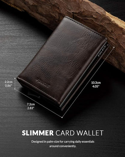 VULKIT Pop up Wallet Minimalist Cash Wallets RFID Blocking Leather Smart Credit Card Holder with Magnetic Closure for Men