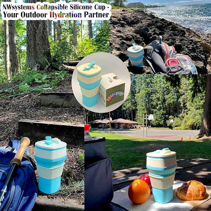 Collapsible Silicone Cup, Safe & Portable, for Hot & Cold Drinks, 18.6 oz (550 ml) - Travel, Camping, Office, and More – Tanager Turquoise
