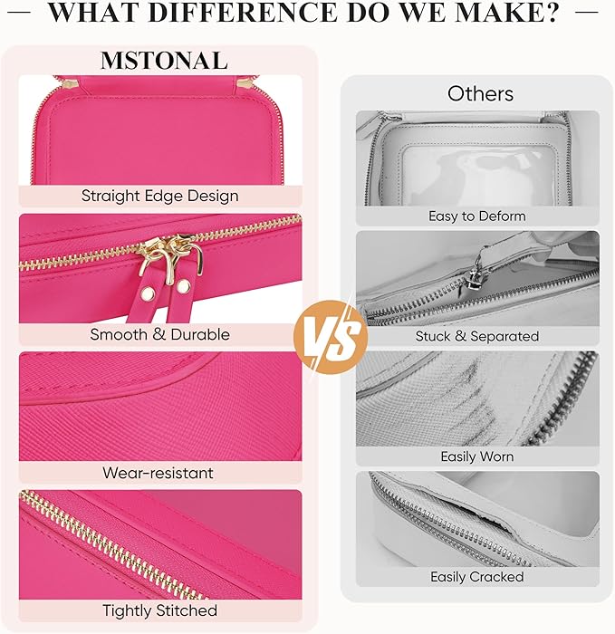 Clear Makeup Bag, Travel Toiletry Bag Cosmetic Case for Women, Waterproof Portable Small Make Up Skincare Pouch with Zipper, Compact Car Organizer Bag for Essentials, Mini Size, Hot Pink