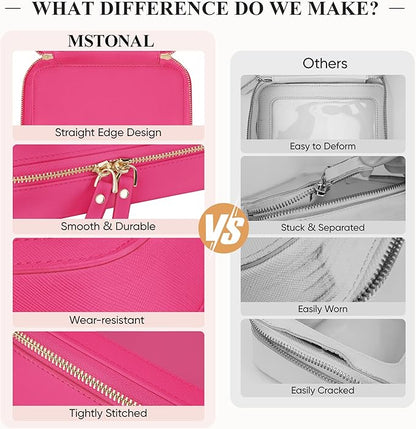 Clear Makeup Bag, Travel Toiletry Bag Cosmetic Case for Women, Waterproof Portable Small Make Up Skincare Pouch with Zipper, Compact Car Organizer Bag for Essentials, Mini Size, Hot Pink