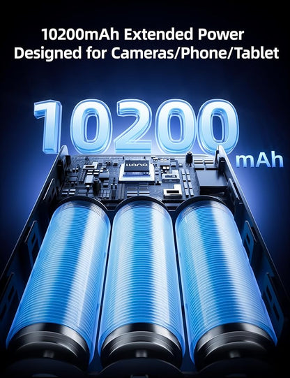 llano 10200mAh Camera Portable Charger, 30W PD Fast Charging, Compatible with Sony, Canon, Nikon, Fujifilm, GoPro, DJI Osmo, Insta360, Akaso, 4-Port DC 8V/12V & USB-C/USB-A Power Bank