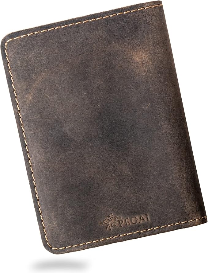 PEGAI Standard Full Grain Crazy Horse Leather Passport Holder | Custom Travel Passport Cover & Organizer | Handcrafted Leather Passport Wallet for Men and Women | Pike (Chestnut)