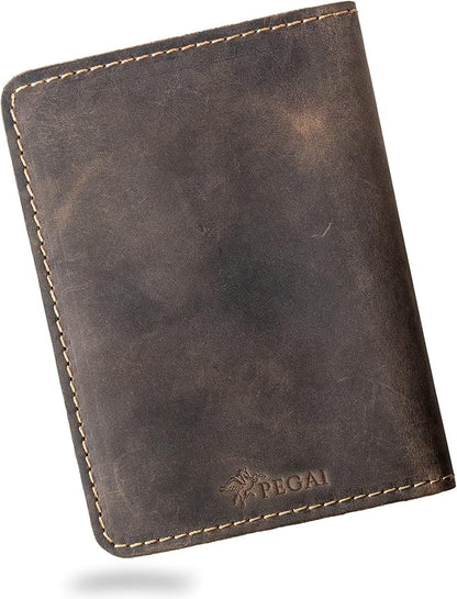 PEGAI Standard Full Grain Crazy Horse Leather Passport Holder | Custom Travel Passport Cover & Organizer | Handcrafted Leather Passport Wallet for Men and Women | Pike (Chestnut)