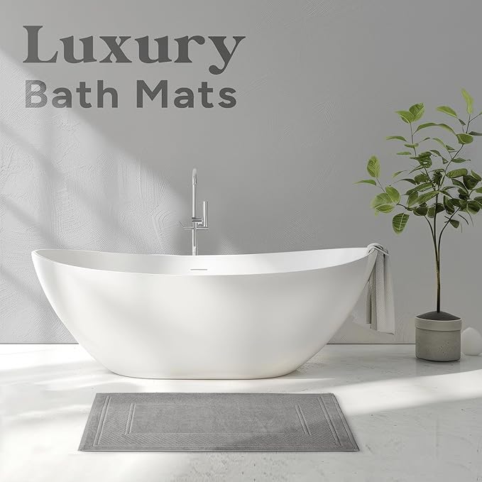 Avalon Towels Grey Bath Mat - 100% Cotton Set of 2 Absorbent Bathmat - Bathroom Mats Quick Dry Bath Mats for Bathrooms (22x34 Inches)