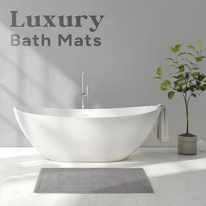 Avalon Towels Grey Bath Mat - 100% Cotton Set of 2 Absorbent Bathmat - Bathroom Mats Quick Dry Bath Mats for Bathrooms (22x34 Inches)