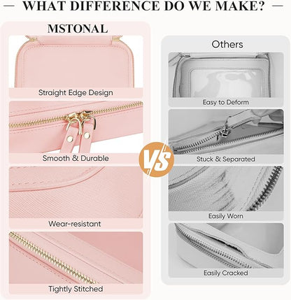 Clear Makeup Bag, Travel Toiletry Bag Cosmetic Case for Women, Waterproof Portable Small Make Up Skincare Pouch with Zipper, Compact Car Organizer Bag for Essentials, Mini Size, Pink