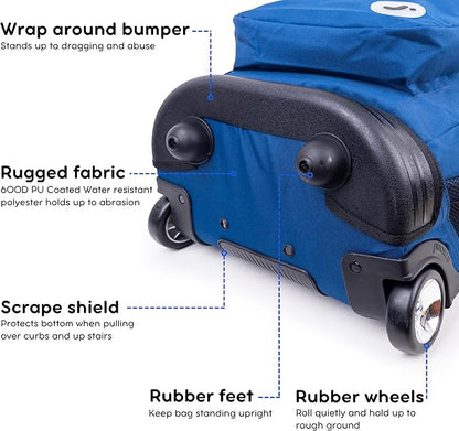 J World Sundance Laptop Rolling Backpack for Girls Boys. Roller Bookbag with Wheels, Navy