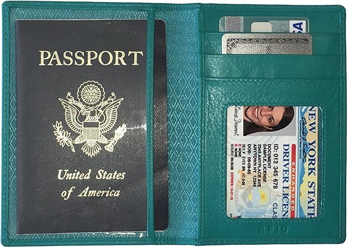 Personalized Monogrammed Teal Leather RFID Passport Wallet