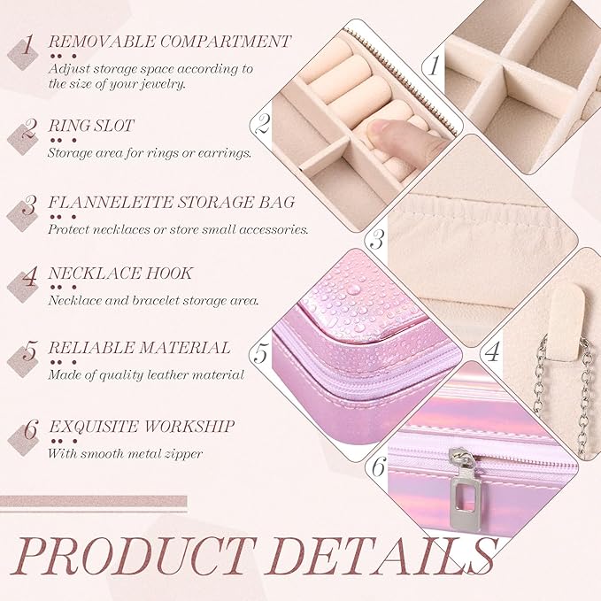 Yinkin 12 Pcs Mini Travel Jewelry Case Bridesmaid Proposal Gift Boxes, Small PU Leather Earring Organizer, Bulk Travel Accessories Portable Jewelry Holder(Glossy Pink)