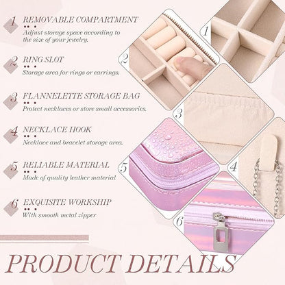 Yinkin 12 Pcs Mini Travel Jewelry Case Bridesmaid Proposal Gift Boxes, Small PU Leather Earring Organizer, Bulk Travel Accessories Portable Jewelry Holder(Glossy Pink)