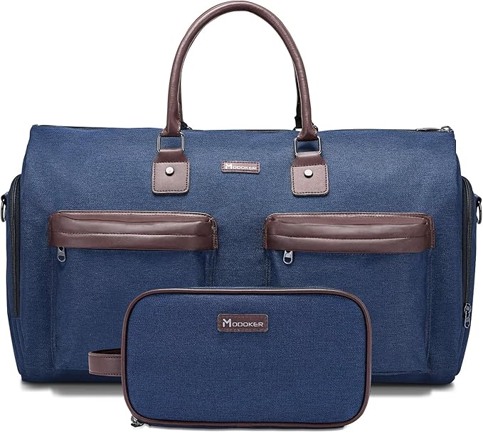 Convertible Garment Bag with Toiletry Bag, Modoker Carry on Garment Duffel Bag for Men Women - 2 in 1 Hanging Suitcase Suit Travel Bags, Blue