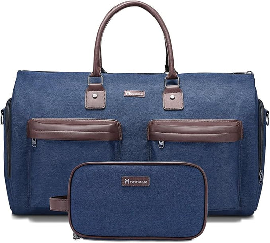 Convertible Garment Bag with Toiletry Bag, Modoker Carry on Garment Duffel Bag for Men Women - 2 in 1 Hanging Suitcase Suit Travel Bags, Blue