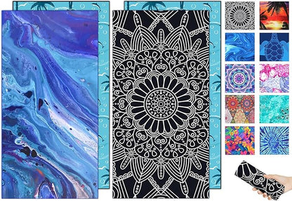 2 Packs Sand Proof Microfiber Beach Towels Adult –Quick Fast Dry Beach Oversized Accessories for Travel Swim Pool Yoga Camping Blanket Essentials Lightweight Must Haves Women Gifts Mandala Galaxy