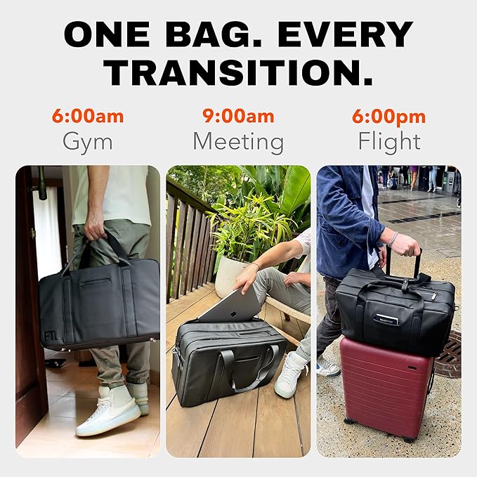 The FTL Pro Mens Travel Bag - 30L Premium Work to Gym Weekender Duffel with Garment Bag, Shoe Space & 18" Laptop Sleeve - Organized Athletic Business Carry On Hybrid, Fits Under Airplane Seat - Black