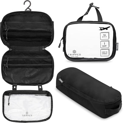 Toiletry Bag Kit Set: Hanging Travel Toiletry Bag + 311 TSA Cosmetic Liquid Bag + Ultralight Accessory Organizer Pouch