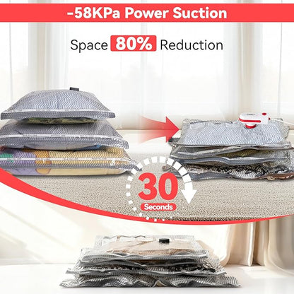 12 Pack Travel Vacuum Bags for Clothing with USB and TYPE C Pump, Compression Seal Packing Cubes for Luggage Suitcase Backpack, Carry-on Size Space Saver Storage Bags for Vacation Cruise（Red）