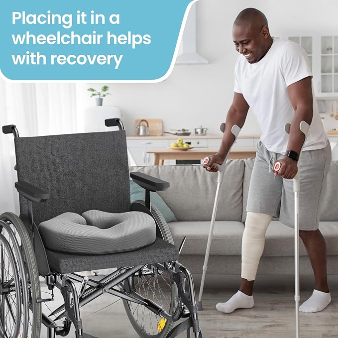 Benazcap Donut Pillow Seat Cushion for Tailbone Pain Relief, Memory Foam Hemorrhoid Pillow by Ergonomic for Coccyx, Sciatica, Pregnancy, Postpartum-Grey